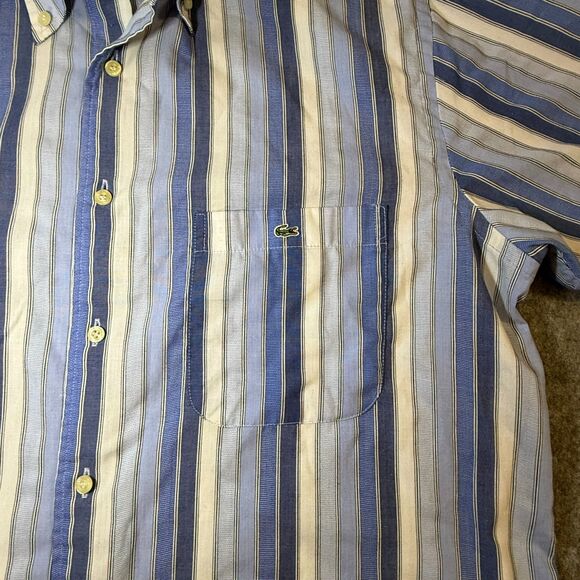 Lacoste Shirt Mens Size 40 Short Sleeve Stripes Blue Button Down - Picture 2 of 11